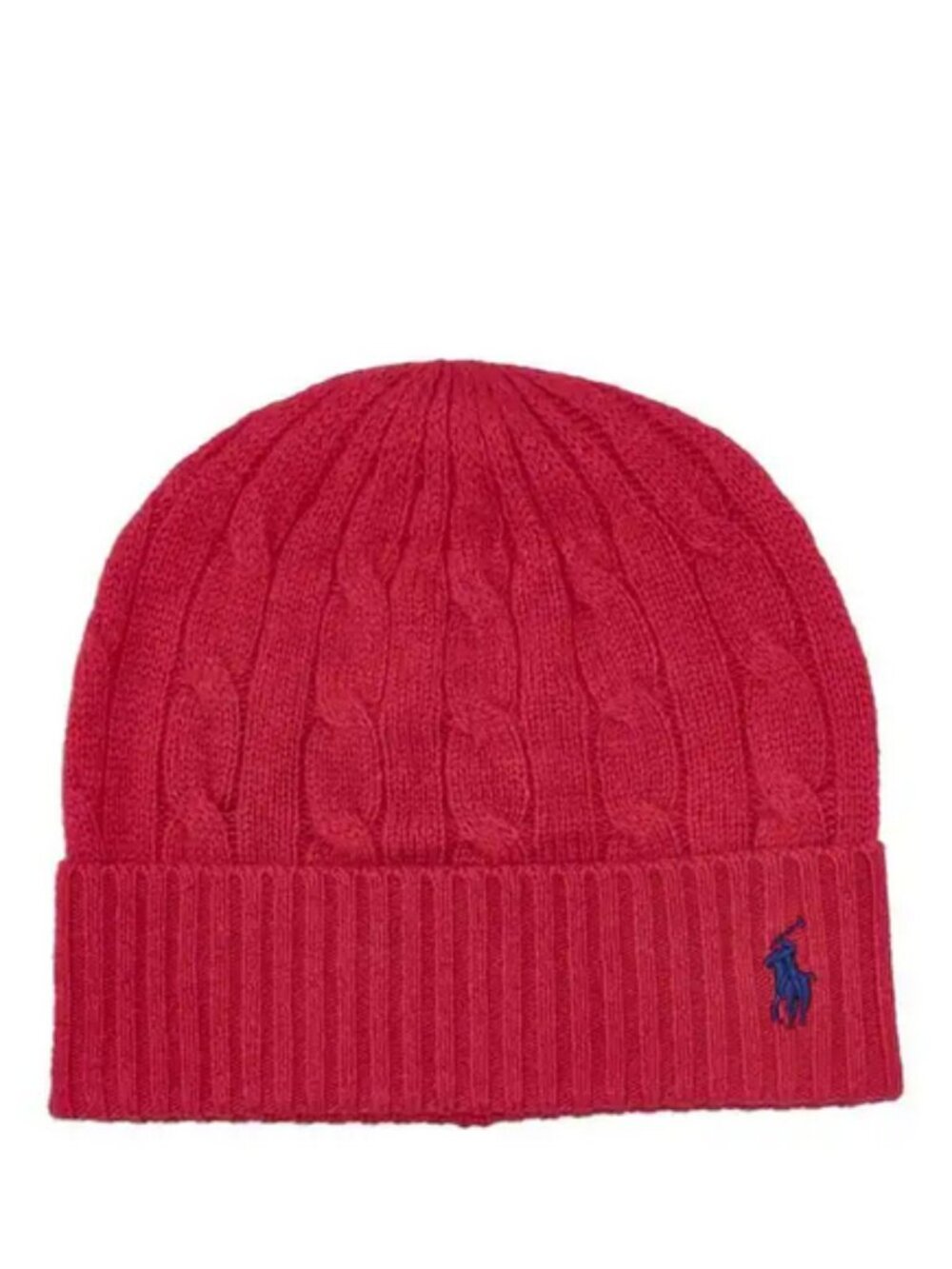 POLO RALPH LAUREN Compass Red/Heritage Blue Cable Knit Beanie Hat